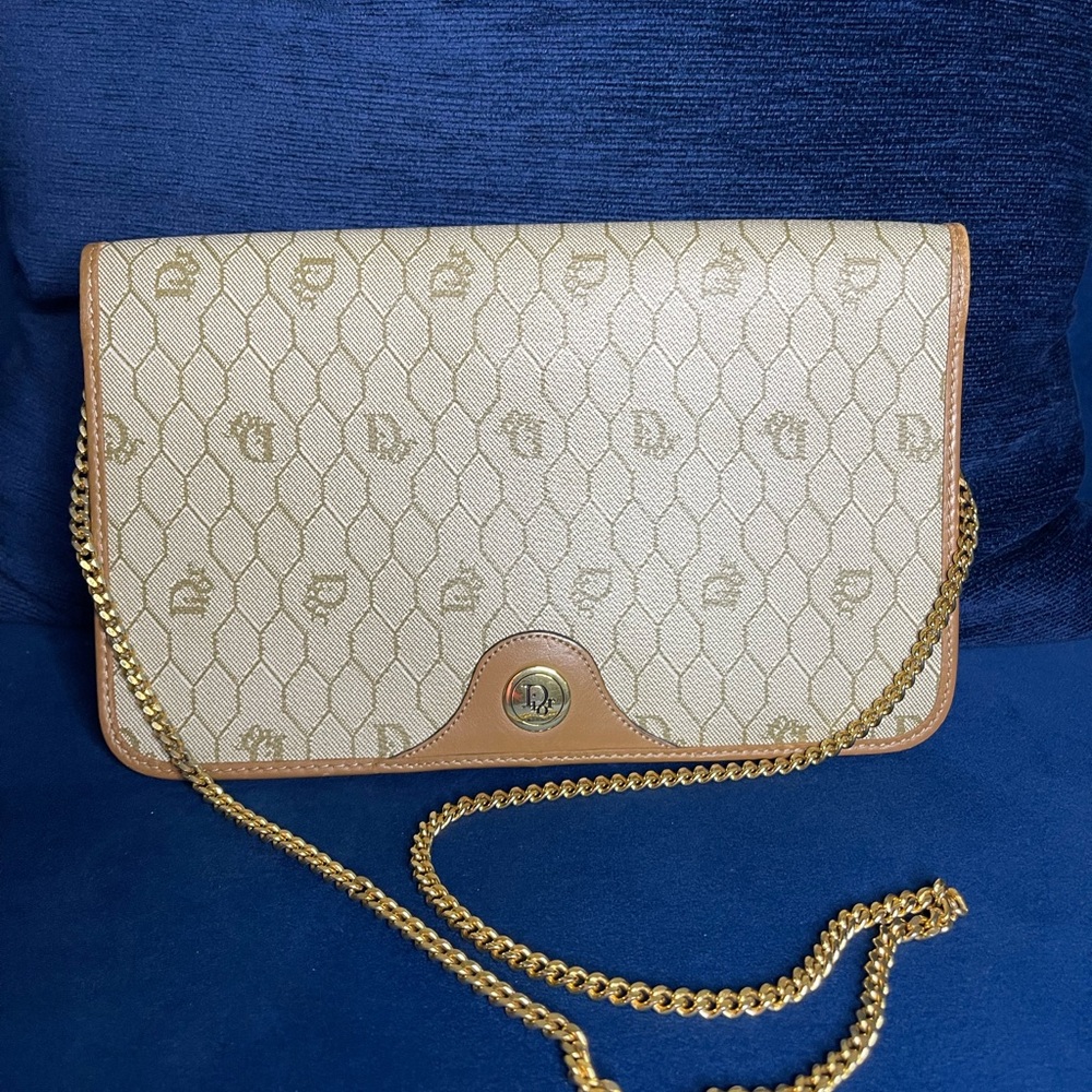 Christian DIOR honeycomb PVC  Brown Chain Shoulder Bag
